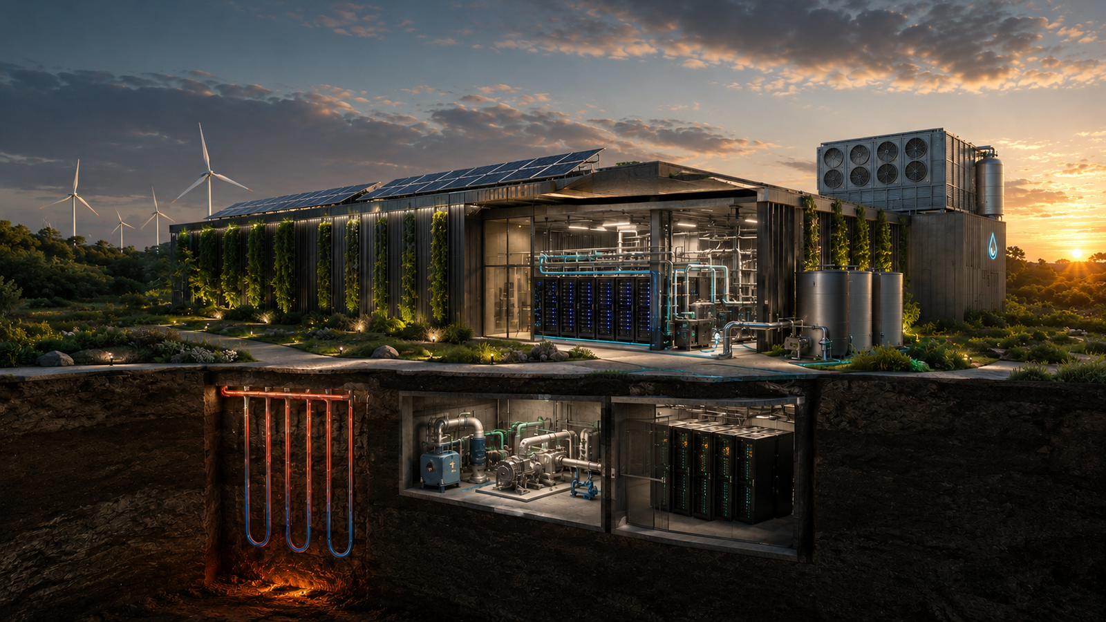 Sustainable Data Center — geothermal cooling and biomimetic envelope