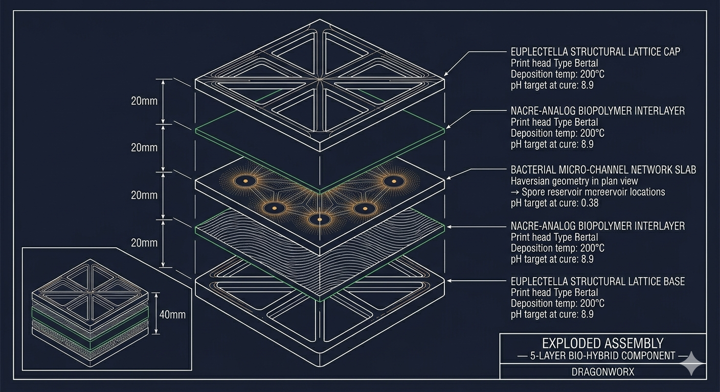 Exploded Assembly — 5-Layer Bio-Hybrid Component