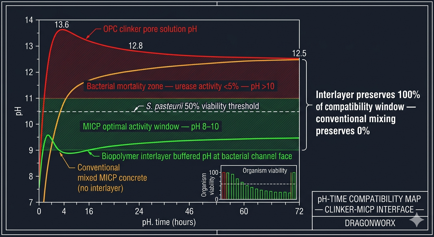 pH-Time Compatibility Map — Clinker-MICP Interface